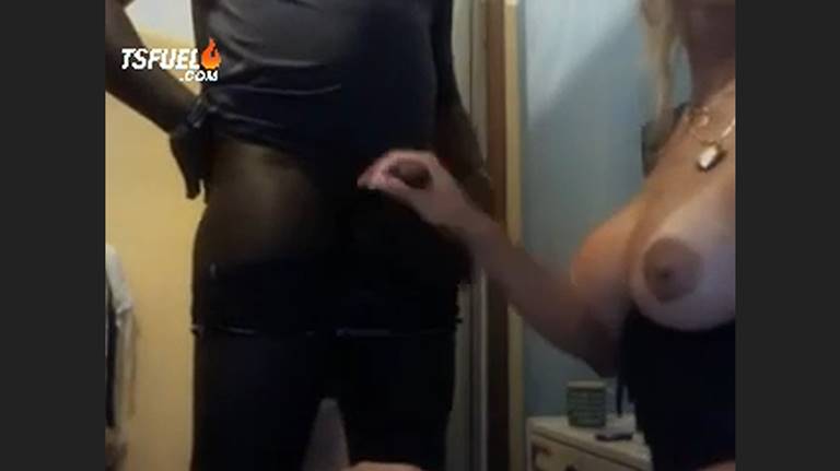 Having amazing wild sex with busty tranny blonde babe